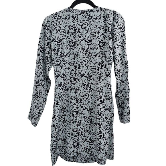 Club Monaco Wrap Dress Womens Size 2 Side Drape Mini Silk Black Blue Work Date - Picture 6 of 13